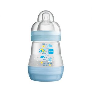 MAM Biberon Easy Start Anti-Colique - 160ml - 0 à 6 mois - Tétine Débit 1 -Bleu