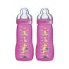 MAM Biberon Easy Active 2ème âge Coloré - 330ml - à partir de 6 mois - Tétine Débit X - Lot de 2 - Fille