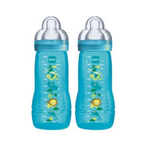 MAM Biberon Easy Active 2ème âge Coloré - 330ml - à partir de 6 mois - Tétine Débit X - Lot de 2 - Garcon